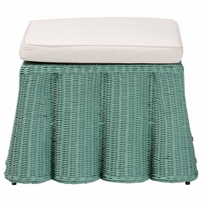 bali & pari - Palm Ottoman in Seafoam Green - Palm-Green Rattan-Ottoman w/ Cushion view 2