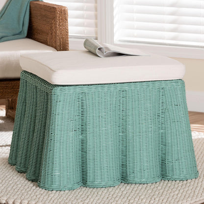 bali & pari - Palm Ottoman in Seafoam Green - Palm-Green Rattan-Ottoman w/ Cushion view 5