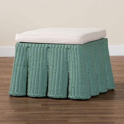 bali & pari - Palm Ottoman in Seafoam Green - Palm-Green Rattan-Ottoman w/ Cushion view 6