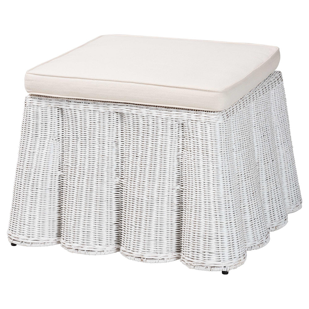 bali & pari - Palm Ottoman in White - Palm-White Rattan-Ottoman w/ Cushion view 1