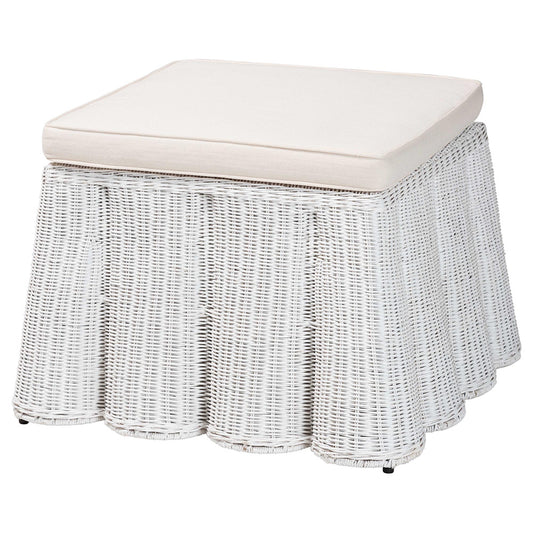 bali & pari - Palm Ottoman in White - Palm-White Rattan-Ottoman w/ Cushion view 1