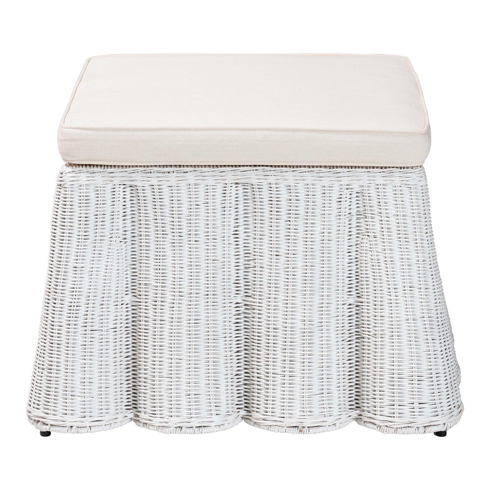 bali & pari - Palm Ottoman in White - Palm-White Rattan-Ottoman w/ Cushion view 2