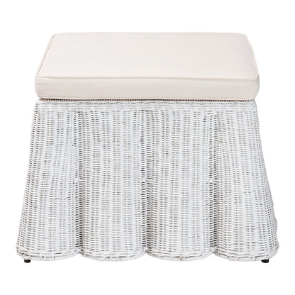 bali & pari - Palm Ottoman in White - Palm-White Rattan-Ottoman w/ Cushion view 2