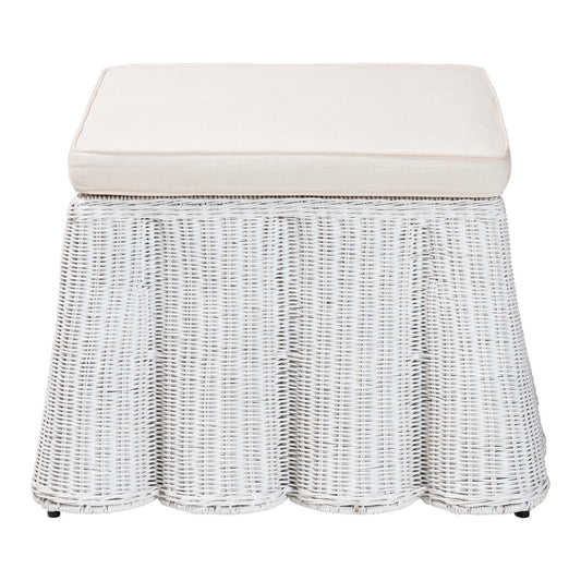 bali & pari - Palm Ottoman in White - Palm-White Rattan-Ottoman w/ Cushion view 2