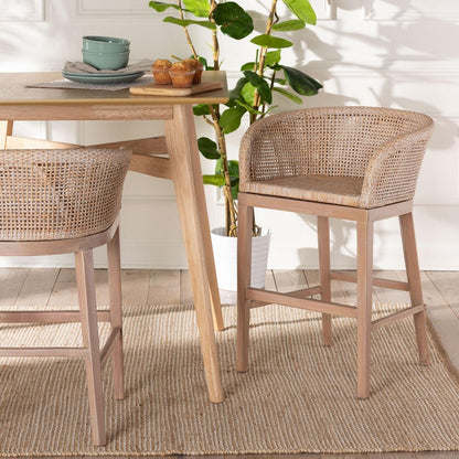 bali & pari - Papua Counter Stool in Antique white wash/ Light brown - Papua-Wood/Antil White Wash-CS view 8