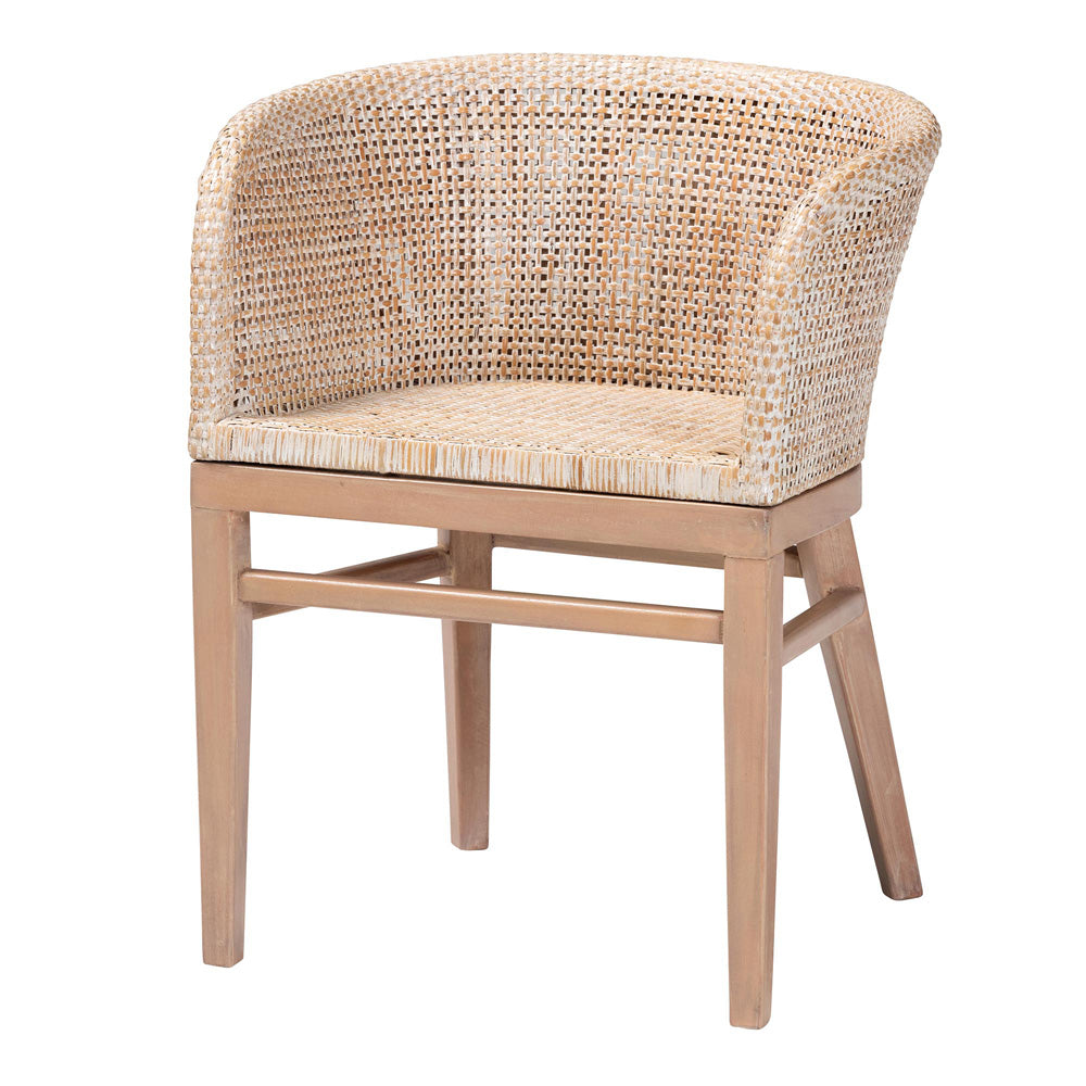bali & pari - Papua Dining Chair in Antique white wash/ Light brown - Papua-Wood/Antil White Wash-DC view 1