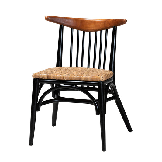 bali & pari - Parthenia Dining Chair in Walnut Brown/Natural Brown/Black - Promedane-Black Rattan-DC view 1