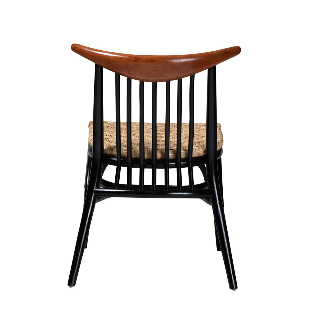 bali & pari - Parthenia Dining Chair in Walnut Brown/Natural Brown/Black - Promedane-Black Rattan-DC view 4