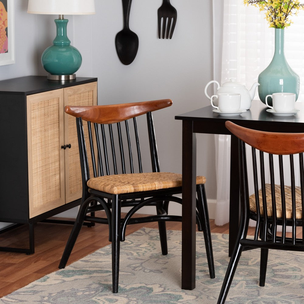 bali & pari - Parthenia Dining Chair in Walnut Brown/Natural Brown/Black - Promedane-Black Rattan-DC view 8