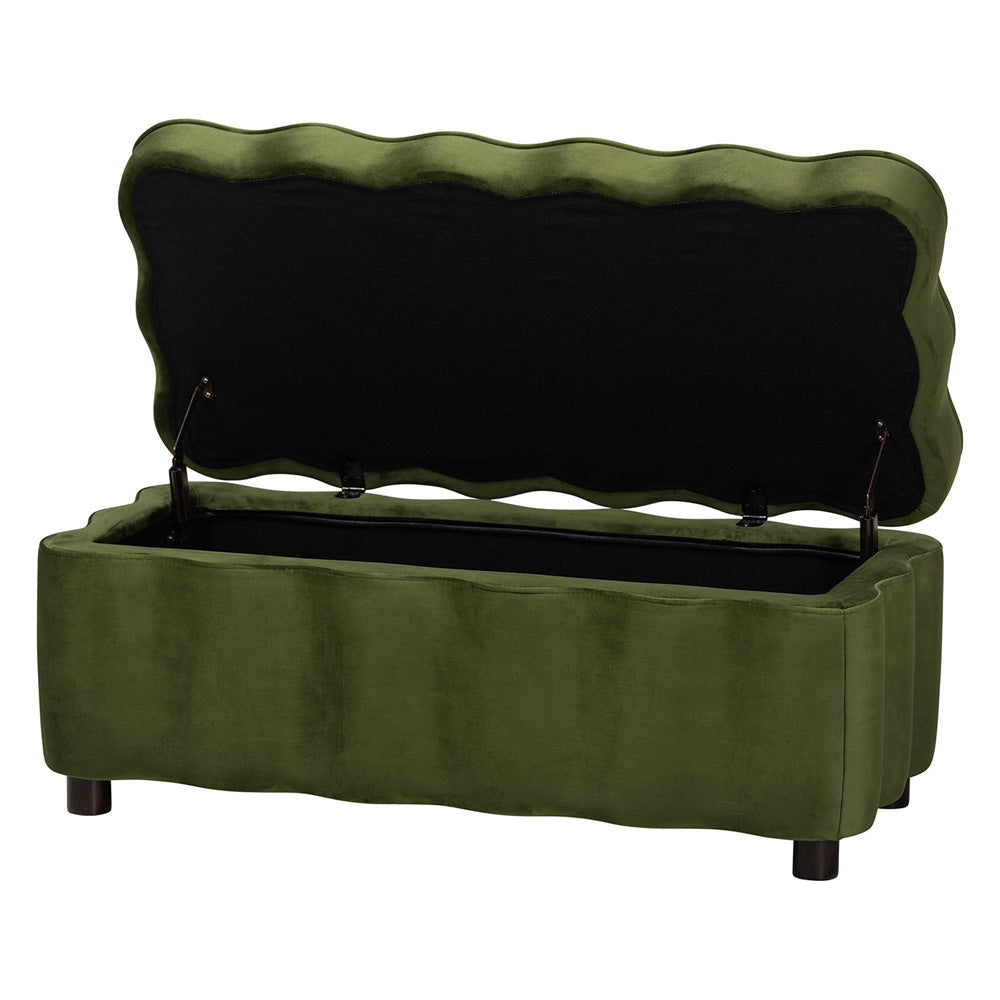 bali & pari - PaulinaBench in Moss Green/Black - BBT3246-Moss Green Velvet-Storage-Bench view 3