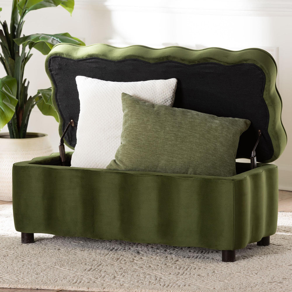 bali & pari - PaulinaBench in Moss Green/Black - BBT3246-Moss Green Velvet-Storage-Bench view 9