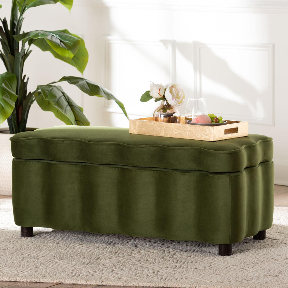 bali & pari - PaulinaBench in Moss Green/Black - BBT3246-Moss Green Velvet-Storage-Bench view 10