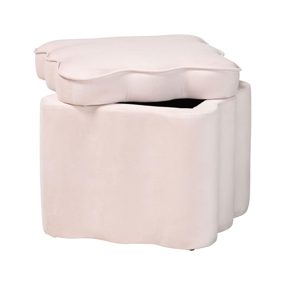 bali & pari - PaulinaOttoman in Light Pink/Black - BBT5610-Light Pink Velvet-Storage-Ottoman view 2