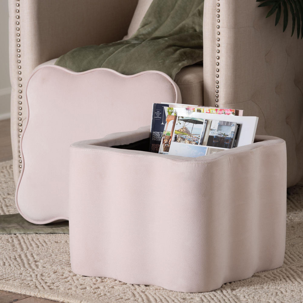 bali & pari - PaulinaOttoman in Light Pink/Black - BBT5610-Light Pink Velvet-Storage-Ottoman view 5