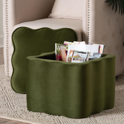 bali & pari - PaulinaOttoman in Moss Green/Black - BBT5610-Moss Green Velvet-Storage-Ottoman view 5