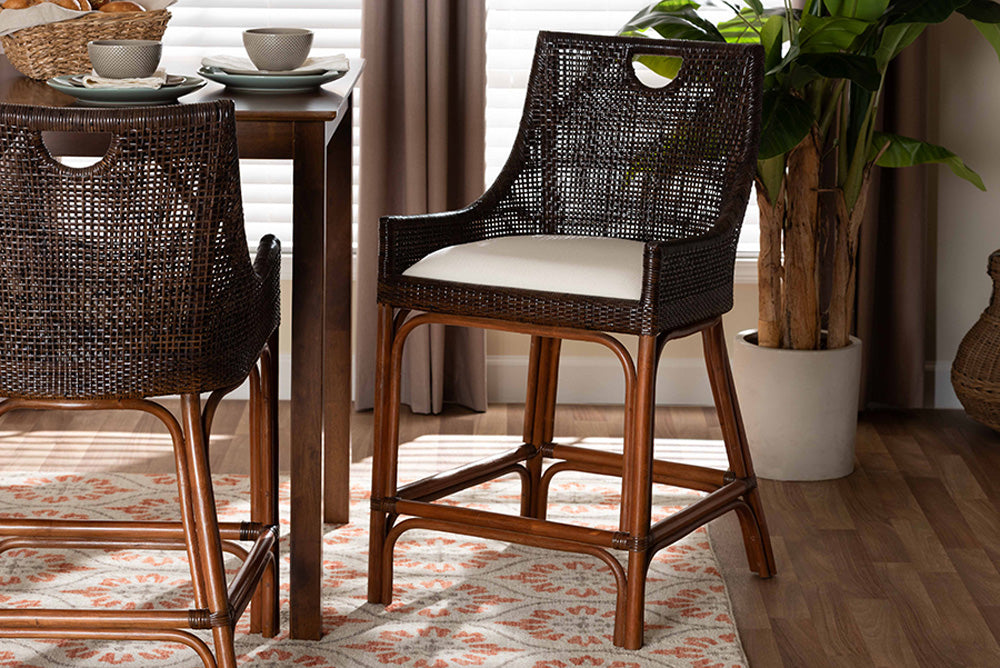 bali & pari - Petra Counter Stool - Petra-Rattan/Coffee Bean-Cushion-CS view 5