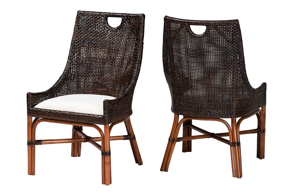bali & pari - Petra Dining Chair Set of 2 - Petra-Rattan/Coffee Bean-Cushion-DC view 1