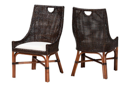 bali & pari - Petra Dining Chair Set of 2 - Petra-Rattan/Coffee Bean-Cushion-DC view 1