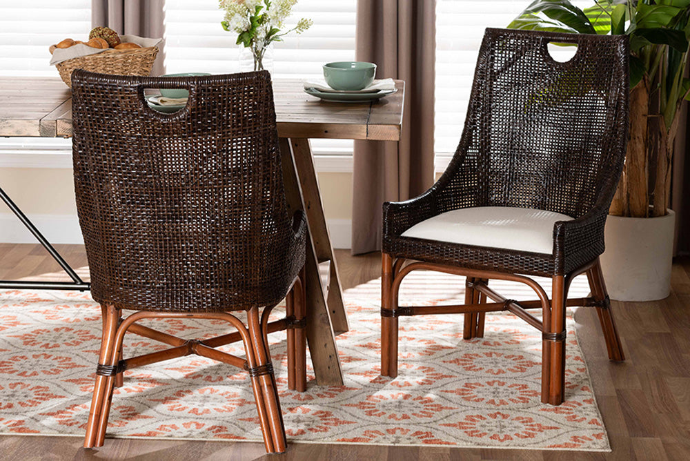 bali & pari - Petra Dining Chair Set of 2 - Petra-Rattan/Coffee Bean-Cushion-DC view 5