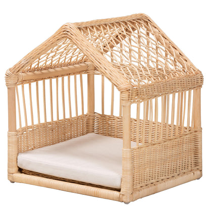 bali & pari - Pieta Pet Bed in White/Natural Brown - PB001-Rattan-Pet Bed view 1