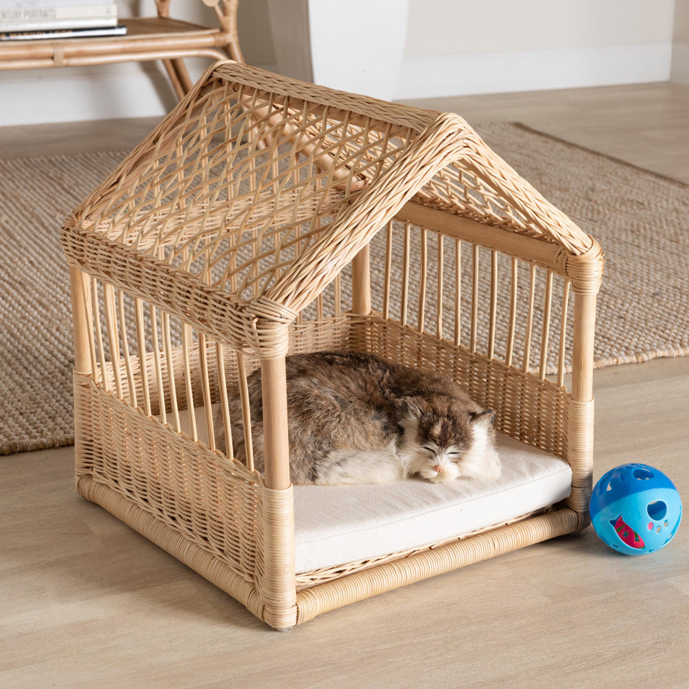 bali & pari - Pieta Pet Bed in White/Natural Brown - PB001-Rattan-Pet Bed view 6
