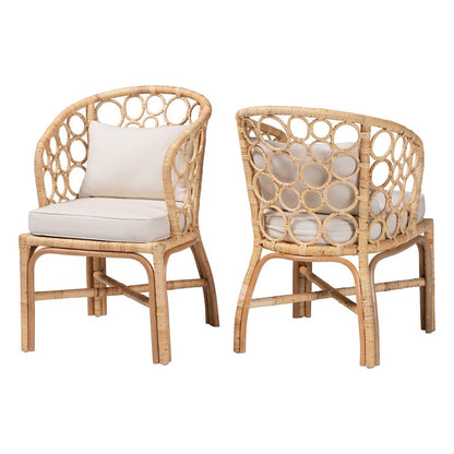 bali & pari - Prisca Set of 2 Dining Chairs in Light Honey - Ariel-Light Honey Rattan-Cushion-DC view 1