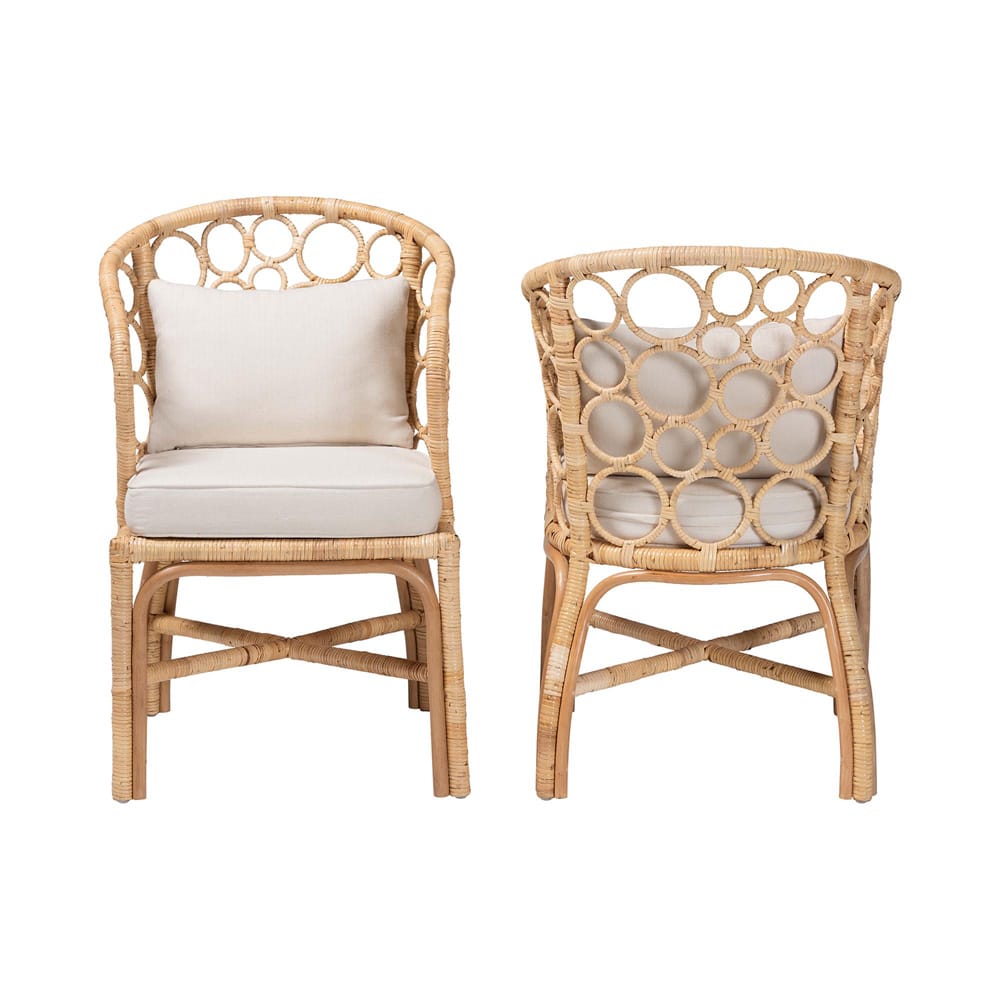bali & pari - Prisca Set of 2 Dining Chairs in Light Honey - Ariel-Light Honey Rattan-Cushion-DC view 2