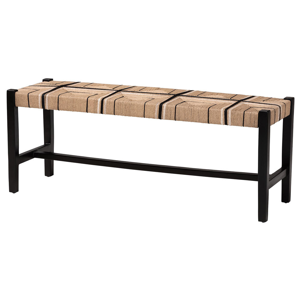 bali & pari - Prita Bench in Brown/Black - BNCH-1-BK Wood/BR Loom-Bench view 1
