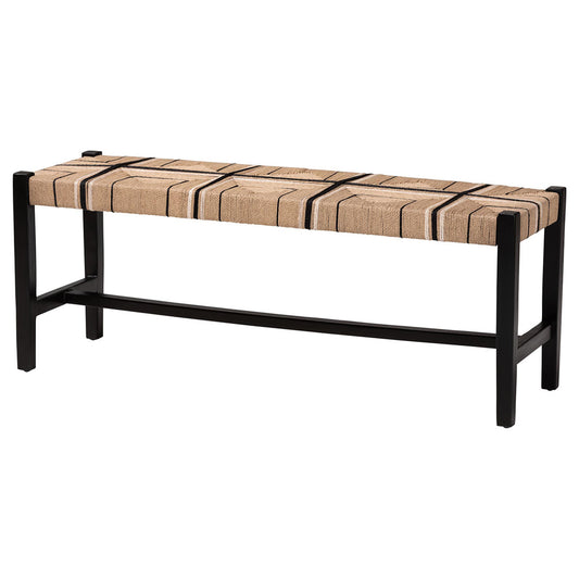 bali & pari - Prita Bench in Brown/Black - BNCH-1-BK Wood/BR Loom-Bench view 1