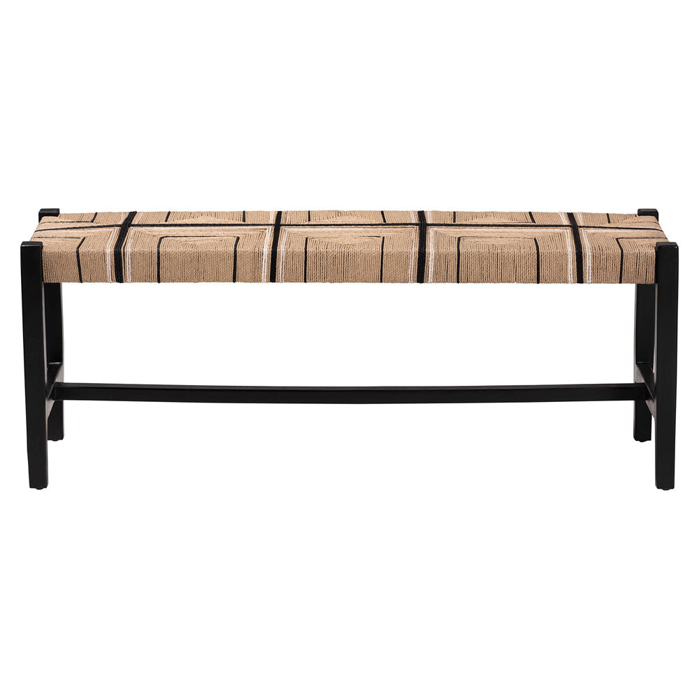 bali & pari - Prita Bench in Brown/Black - BNCH-1-BK Wood/BR Loom-Bench view 2