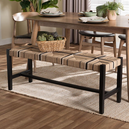 bali & pari - Prita Bench in Brown/Black - BNCH-1-BK Wood/BR Loom-Bench view 6
