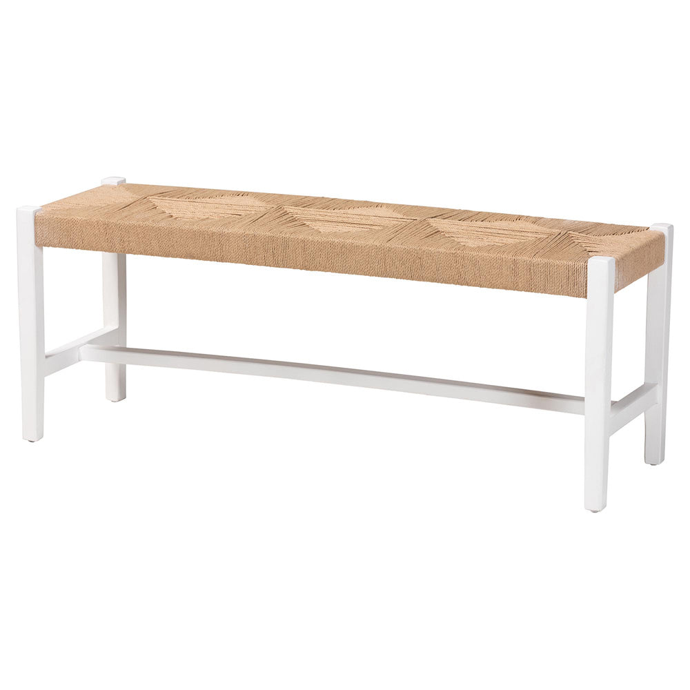 bali & pari - Prita Bench in Brown/White - BNCH-1-WH Wood/BR Loom-Bench view 1