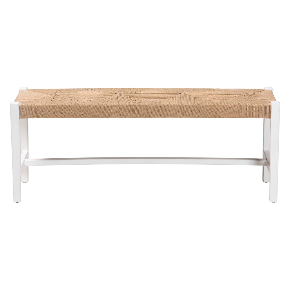 bali & pari - Prita Bench in Brown/White - BNCH-1-WH Wood/BR Loom-Bench view 2