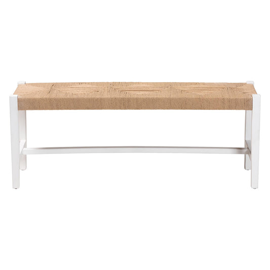 bali & pari - Prita Bench in Brown/White - BNCH-1-WH Wood/BR Loom-Bench view 2