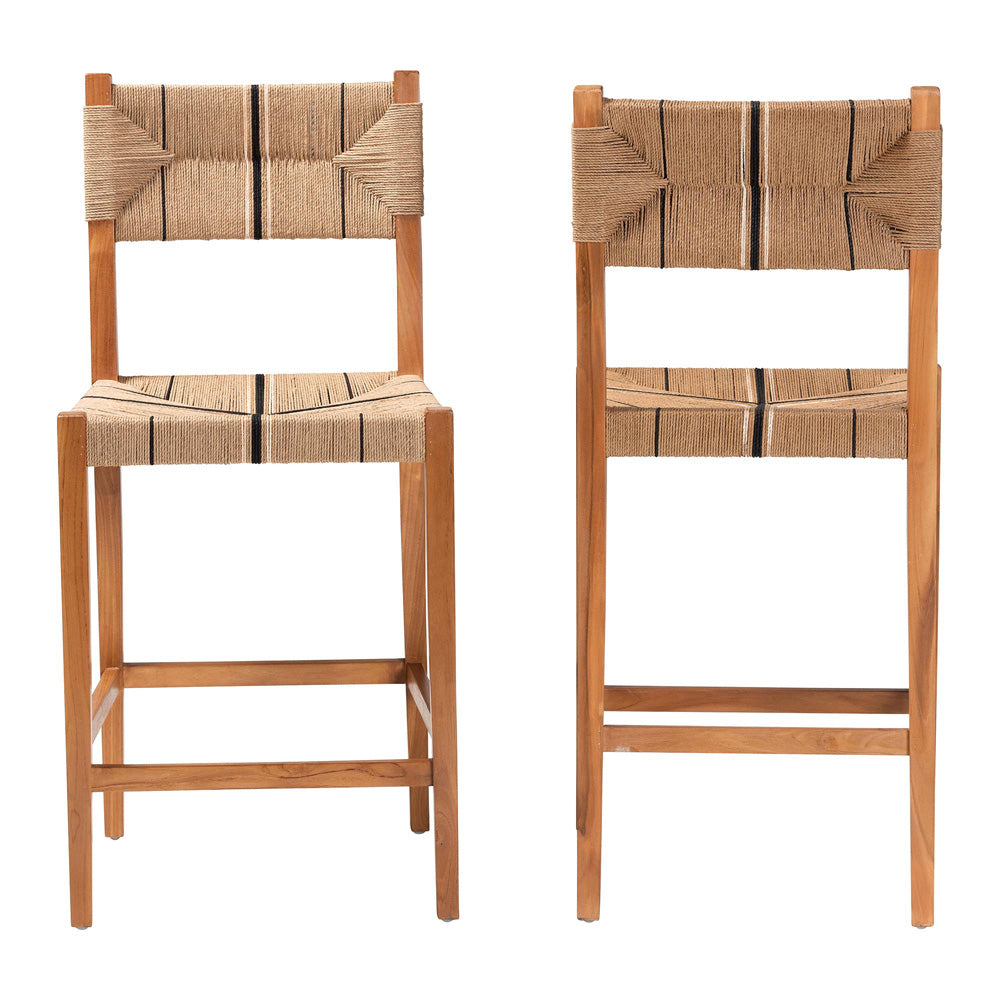 bali & pari - Prita Set of 2 Bar Stools in Brown/Natural Brown - BC-02-Parekesit-Wood/Brown-BS view 2