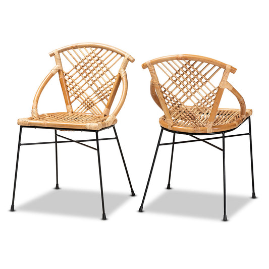 bali & pari - Pro Set of 2 Dining Chairs in Natural Brown/Black - Pro-Rattan/Black-DC view 1