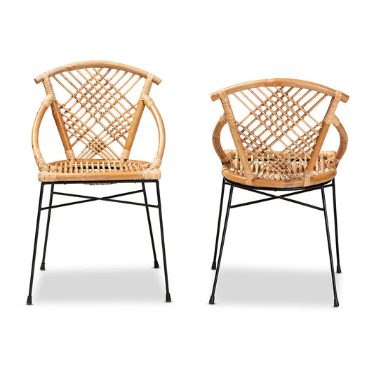 bali & pari - Pro Set of 2 Dining Chairs in Natural Brown/Black - Pro-Rattan/Black-DC view 2