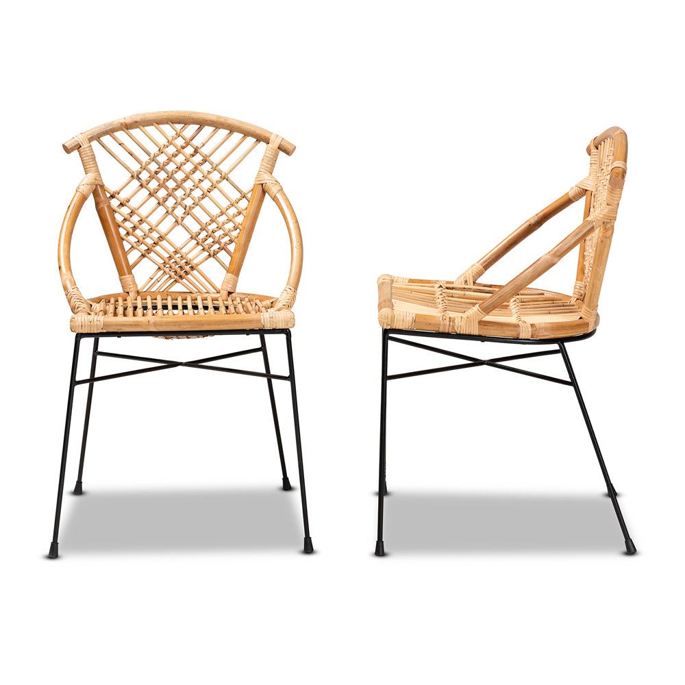 bali & pari - Pro Set of 2 Dining Chairs in Natural Brown/Black - Pro-Rattan/Black-DC view 3