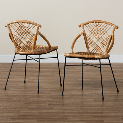 bali & pari - Pro Set of 2 Dining Chairs in Natural Brown/Black - Pro-Rattan/Black-DC view 8
