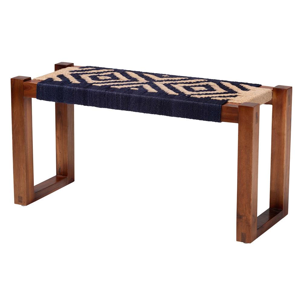 bali & pari - Prunella Bench in Navy Blue/Brown/Natural Brown - F232-FT23-Navy Blue/Brown Diamond Pattern-Bench view 1