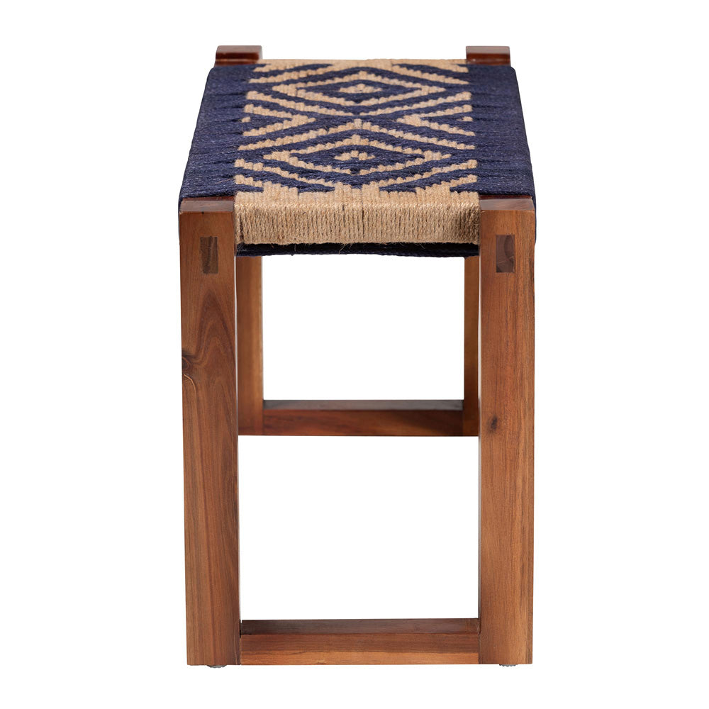 bali & pari - Prunella Bench in Navy Blue/Brown/Natural Brown - F232-FT23-Navy Blue/Brown Diamond Pattern-Bench view 3