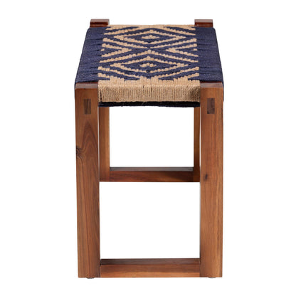 bali & pari - Prunella Bench in Navy Blue/Brown/Natural Brown - F232-FT23-Navy Blue/Brown Diamond Pattern-Bench view 3