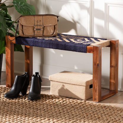 bali & pari - Prunella Bench in Navy Blue/Brown/Natural Brown - F232-FT23-Navy Blue/Brown Diamond Pattern-Bench view 6