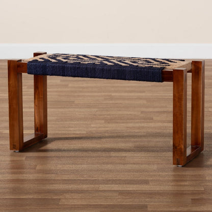 bali & pari - Prunella Bench in Navy Blue/Brown/Natural Brown - F232-FT23-Navy Blue/Brown Diamond Pattern-Bench view 7