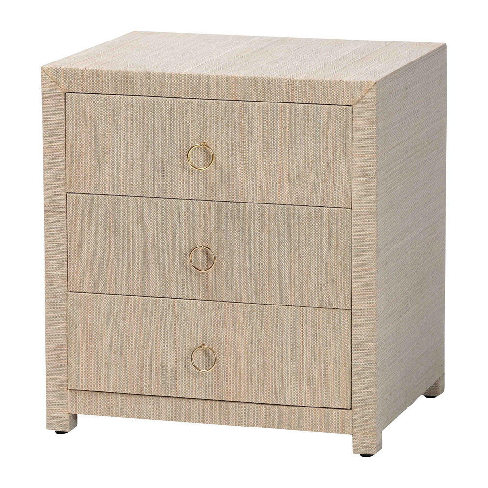 bali & pari - Quinn Nightstand in Natural/Gold - Quinn-Natural Woven Grasscloth-3DR-NS view 1