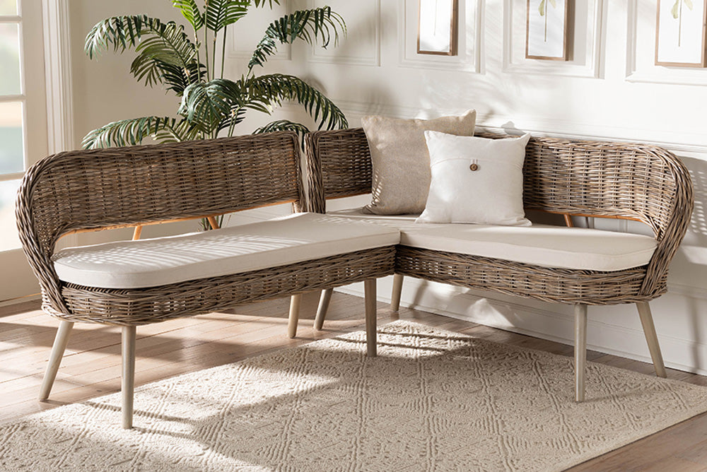 bali & pari - Raisa Dining Bench - Mona Kubu-Grey/Natural/Light Brown-2PC Bench Set view 5