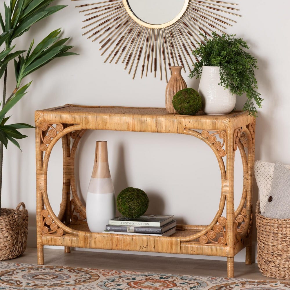 bali & pari - Ramona Console Table in Light Honey - DCWH1001-Light Honey Rattan-Ramona Console Table view 7