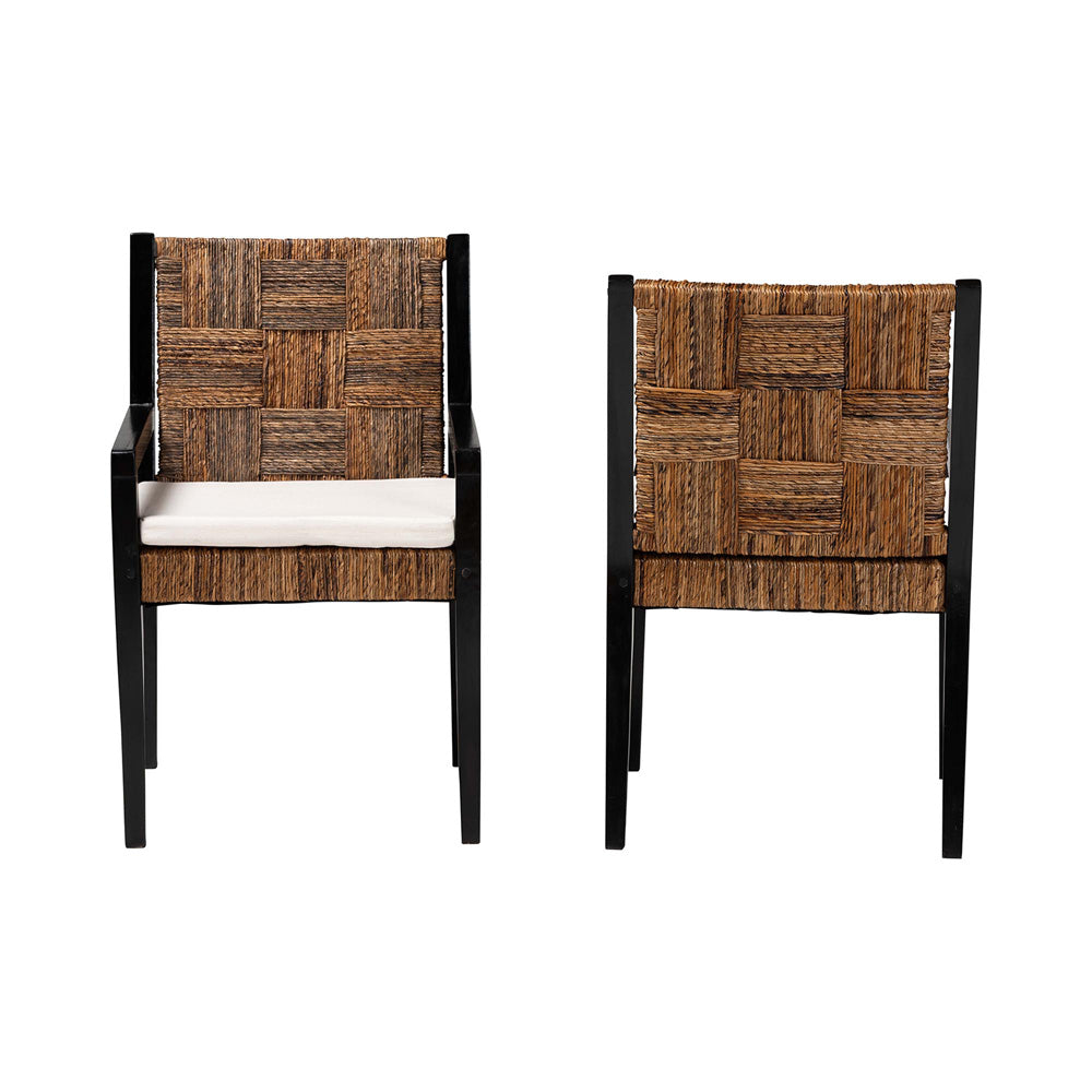 bali & pari - Raniya Set of 2 Dining Chairs in Natural Brown/Black - Cabra-Blk Wood/Nat Seagrass-Cushion-AC-KD Box view 2