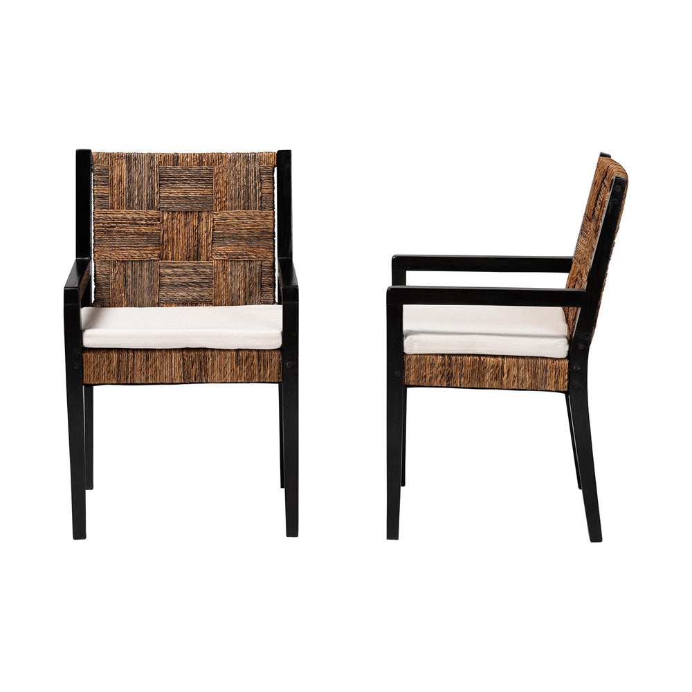 bali & pari - Raniya Set of 2 Dining Chairs in Natural Brown/Black - Cabra-Blk Wood/Nat Seagrass-Cushion-AC-KD Box view 3