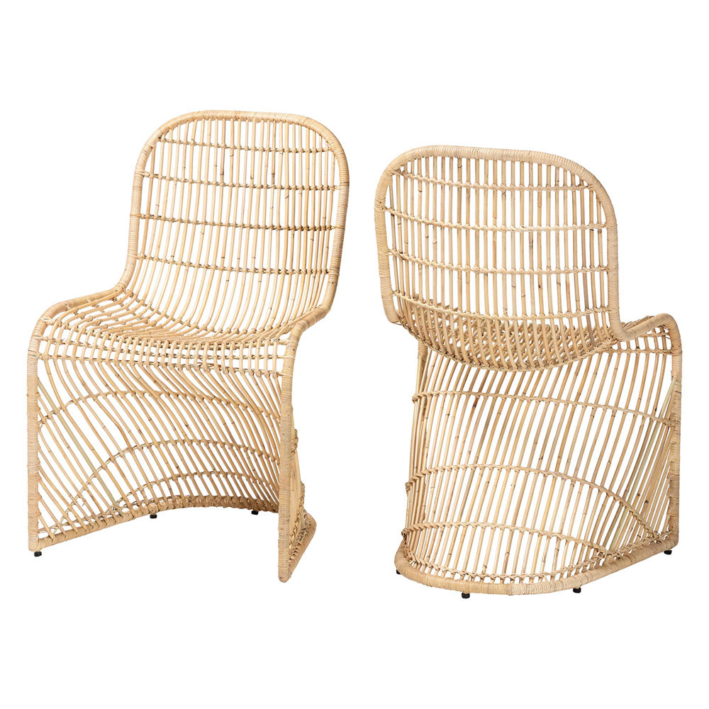 bali & pari - Rosalba Set of 2 Dining Chairs in Light Honey - S-Curve Decor-Light Honey Rattan-DC view 1